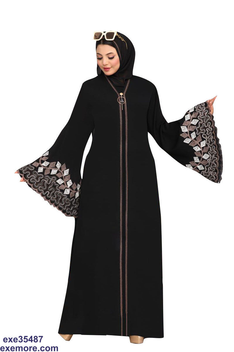 Wide sleeve silk abaya