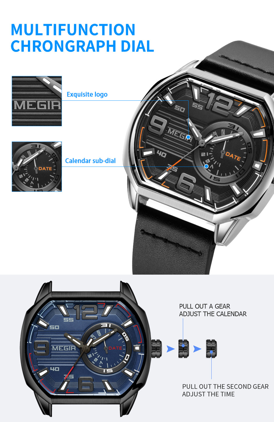 MEGIR Relogios Masculino Fashion Men's Sports Watches Luxury Leather Quartz Wristwatch Man Casual Wrist Watch Clock Montre Homme
