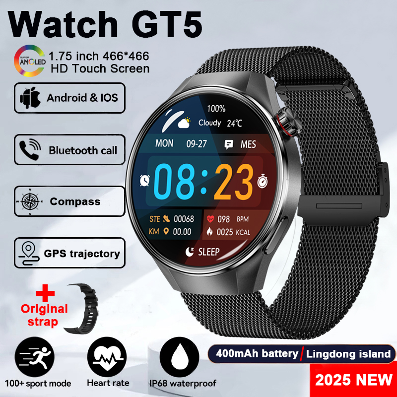 For Huawei Xiaomi GPS Track Smart Watch Men Women 1.75-Inch HD AMOLED Screen Compass Sport Bluetooth Call Smartwatch 2025 New