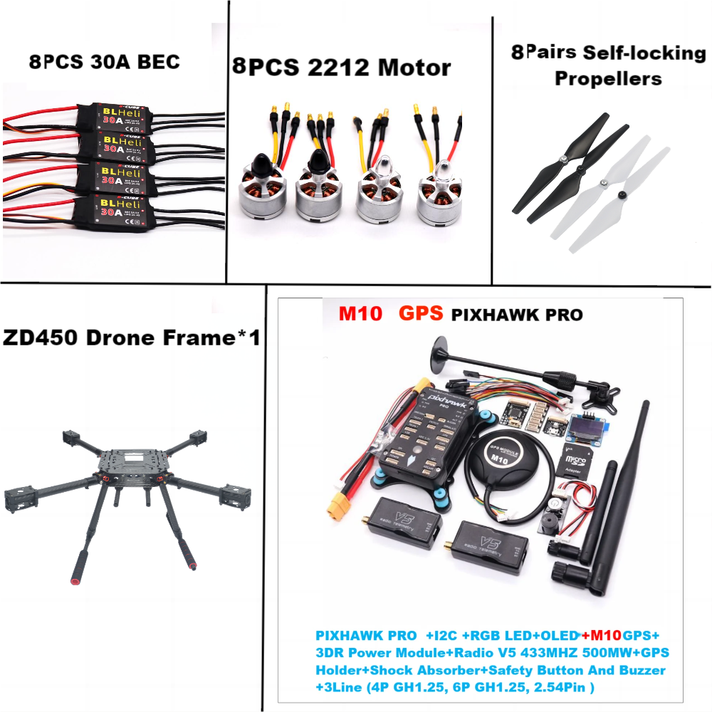 F450 PIXHAWK PRO M10 Dual motor Flight FiberFrame Kit Ardupilot 100MW Radio Telemetry Quadcopter BLHELI 30A ESC 2212 Motor
