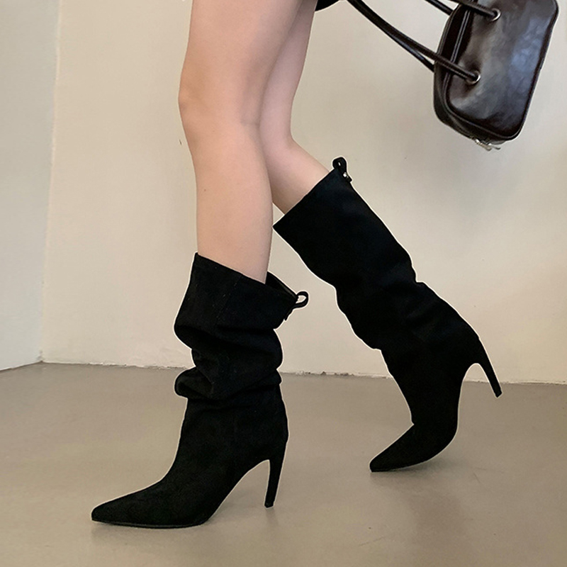 Liyke Autumn Winter Fashion Slim Knee High Boots Women Sexy Pointed Toe Low Thin Heel Shoes Female Long Booties Zapatos De Mujer