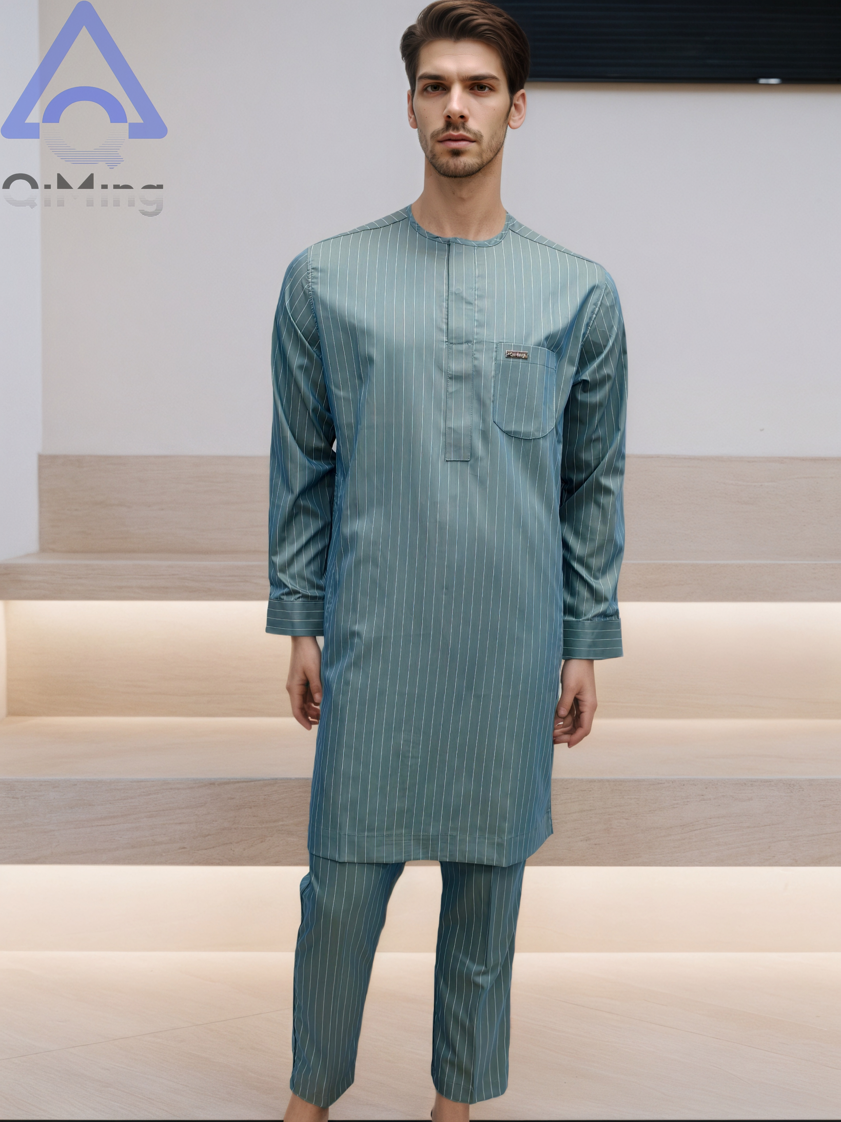 Luxury 60% Cotton Tobe Muslim Mens Abaya Arab Wedding Turkish Kaftan Striped Style Islamic Prayer Dubai Arabic Full Clothes Man