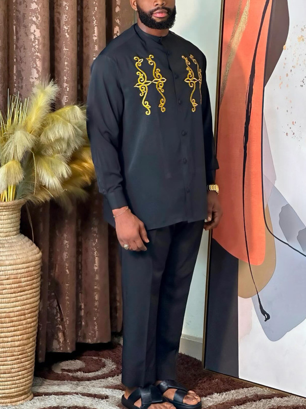 Nigerian African Men Traditional Outfits High Quality Luxury Clothing Size Long Sleeve Shirts And Pants 2 Piece Suits Sets 2024