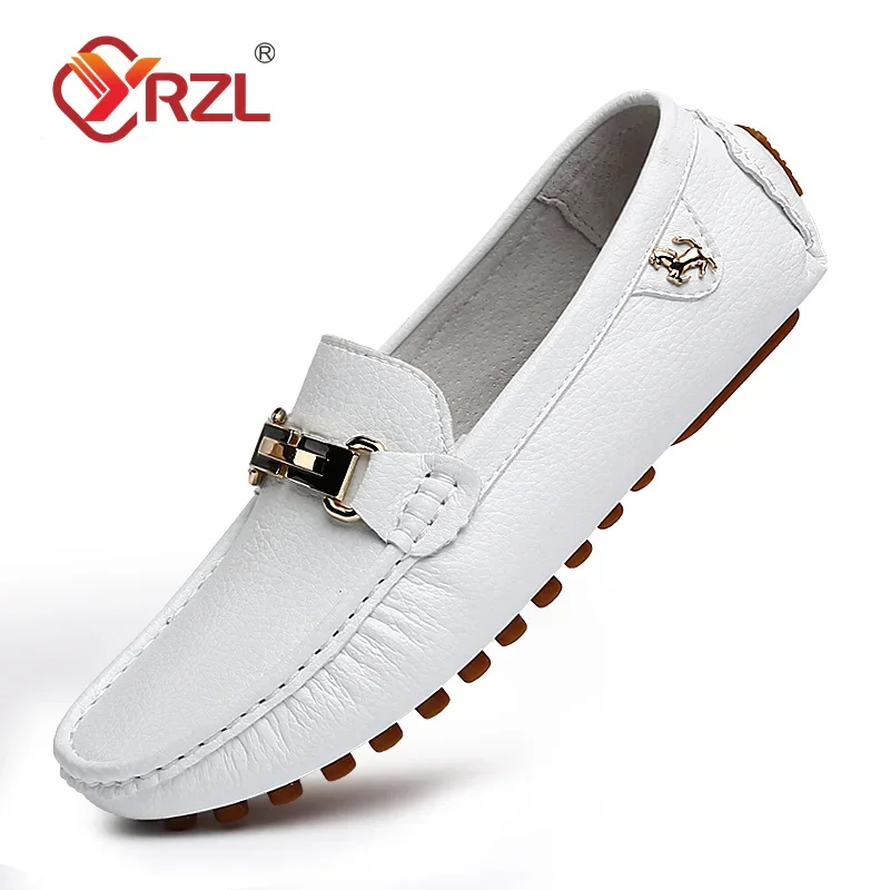 YRZL Shoes Men Handmade PU Leather Loafer Casual Driving Flats Slip-on Shoes Luxury Comfy Moccasins White Loafers Shoes for Men