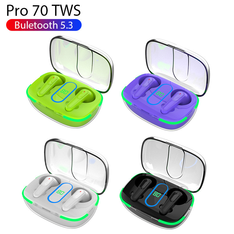 Original TWS Air Pro70 Wireless Bluetooth Headset with Mic LED Colorful Display Earbuds Wireless Charging Headphones for Phone