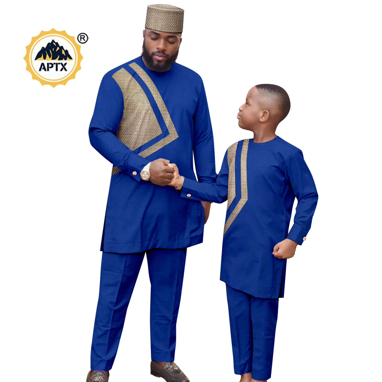 African Clothes for Family Dashiki Men Outfits Hat Top Shirt and Pant Sets Bazin Riche Father and Son Children Outwear 24F024