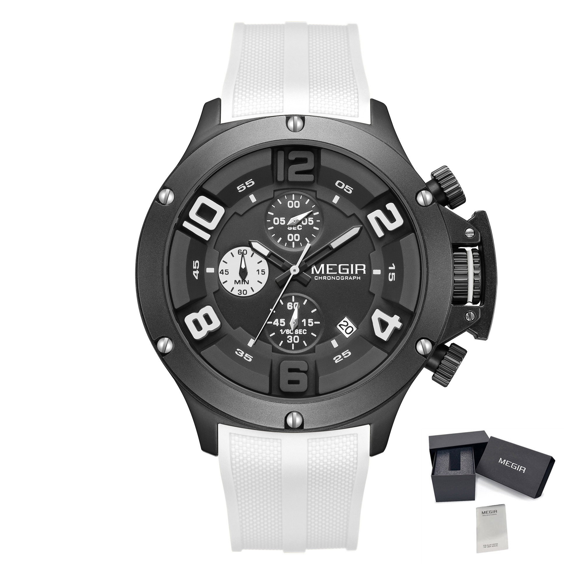 MEGIR Fashion Sport Quartz Watches for Men Big Dial Watch Chronograph Waterproof Luminous Military Wristwatches Date Clock 8115