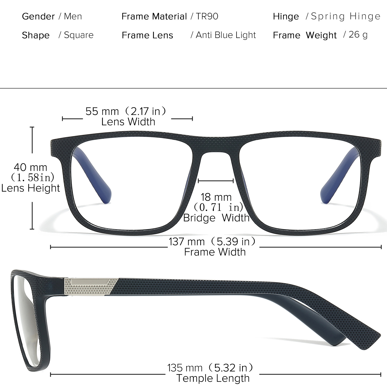 Blue Light Blocking Glasses Men Square Computer Gaming Eyeglasses Anti Blue Ray UV Protection Eyewear Scratch-Resistant Lens