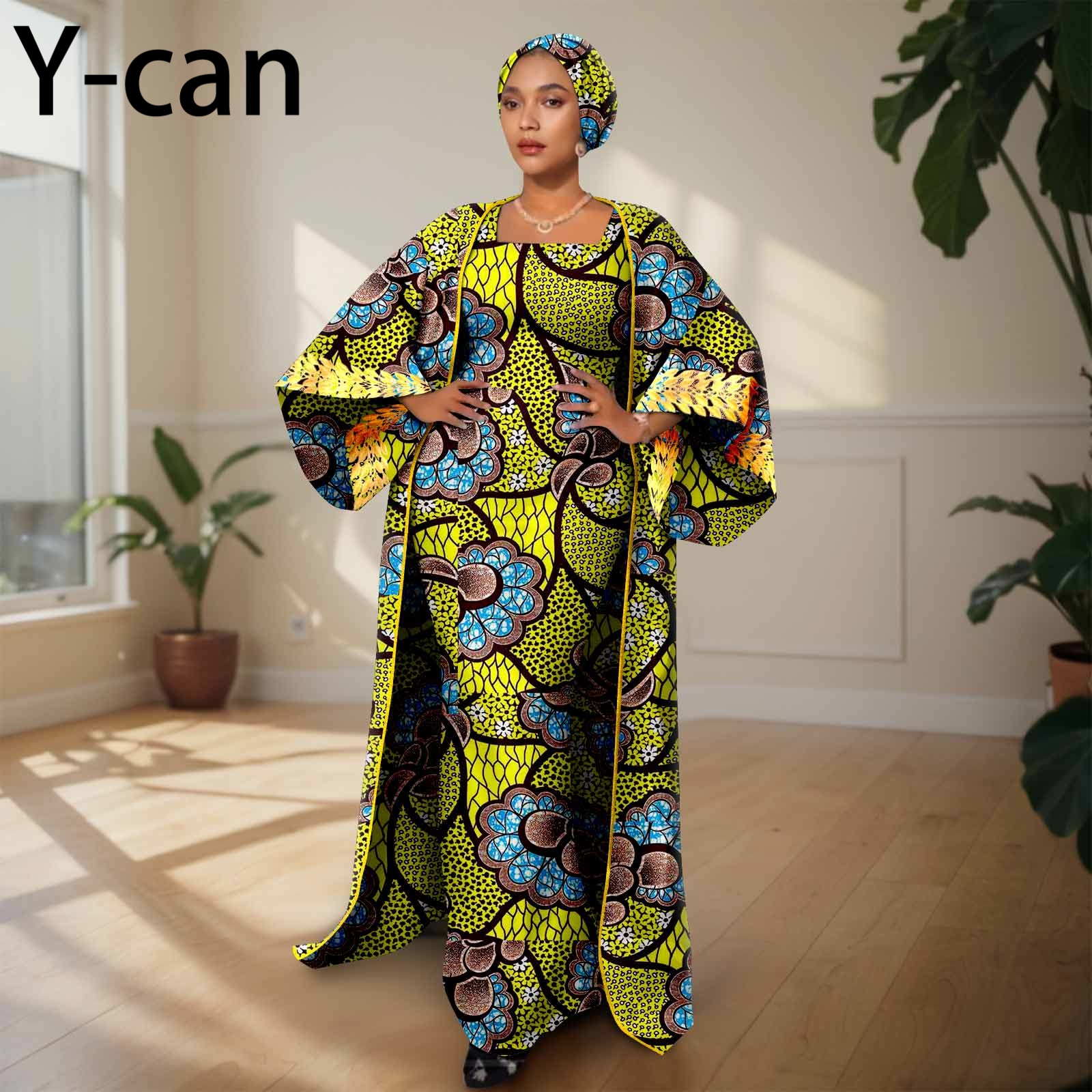 African Clothing for Women Female Suit Set Long Coat and Sleeveless Dress With Headscarf for Lady Traditional Outfits 2426029