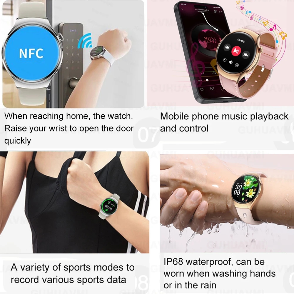 2025 New Lady Fashion Smart Watch women AMOLED HD Screen GPS Heart Rate Bluetooth Call Waterproof Outdoor SmartWatch For Xiaomi