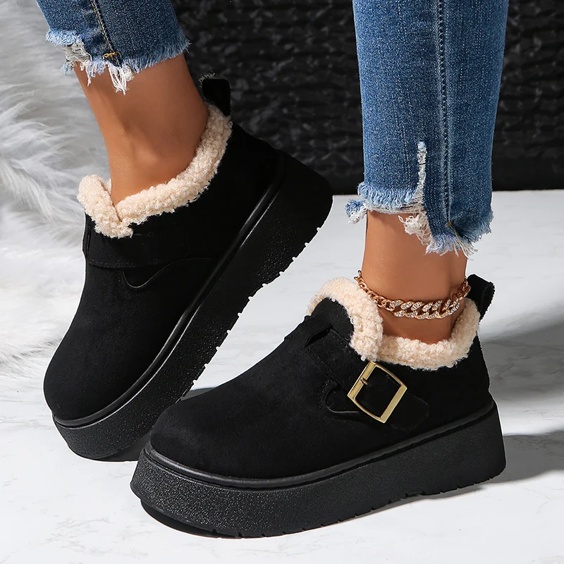 Autumn Winter Thick Sole Plush Snow Boots Women Comfy Warm Fleece Lining Ankle Boots Woman Anti Slip Platform Cotton Shoes Mujer