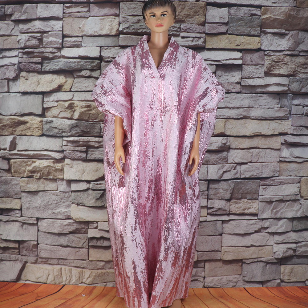 Fashion african dresses for woman BOUBOU custom bronzed jacquard fabric V-neck bat sleeve Dresses for chubby women