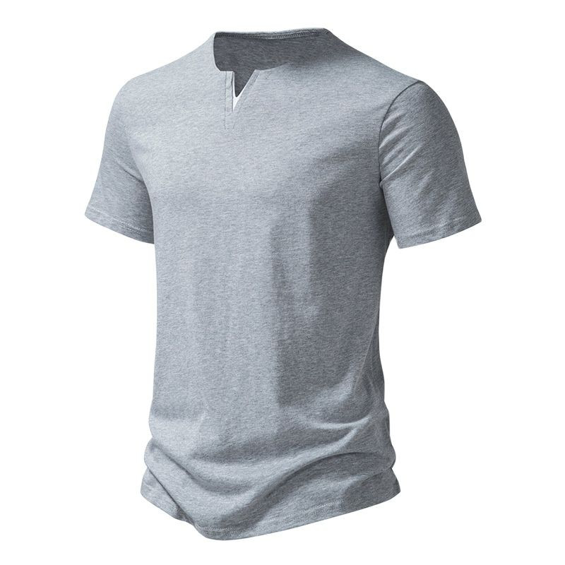 2023 New Notched V Neck T Shirts for Men Summer Short Sleeve 100% Cotton Basic Tops Casual Breathable Lightweight Tees Homme 2XL