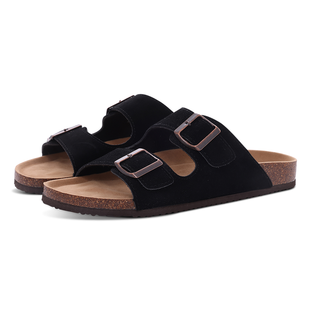 Eyriphy Summer Fashion Flat Slide with Arch Support Unisex Cork Sole Sandals Men and Women's Double Buckle PVC Material Slippers