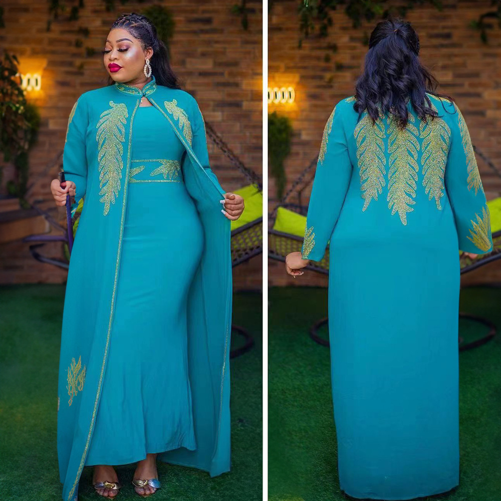 Customized  Customized Plus Size African Party Dresses for Women Chiffon Boubou Ankara Dashiki 2 PCS Set Outfit Dubai Kaftan Aba
