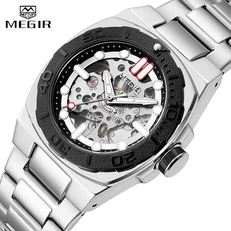 MEGIR Brand New Fashion Automatic Date Quartz Watch for Men Stainless Steel Waterproof Mechanical Mens Watches Relogio Masculino