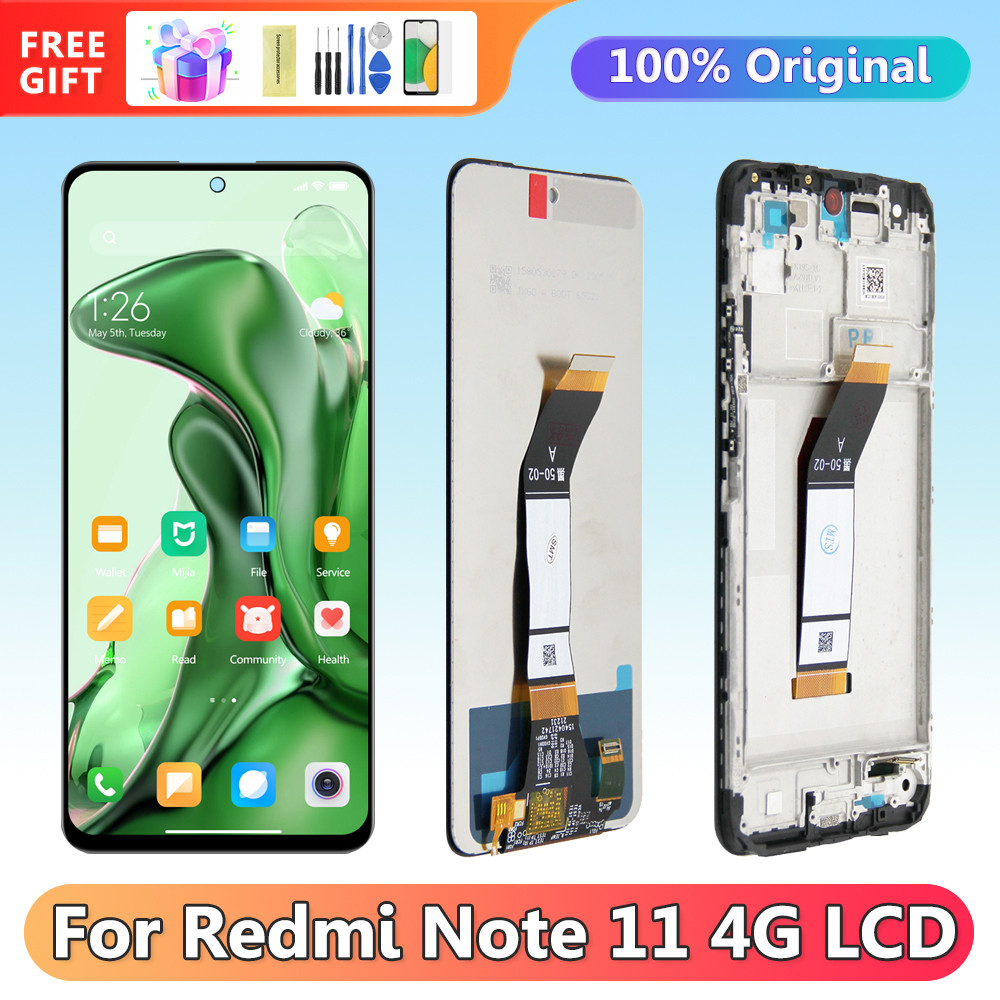 6.5'' Screen for Xiaomi Redmi Note 11 4G 21121119SC, Lcd Display Digital Touch Screen Assembly with Frame for Redmi Note 11 4G