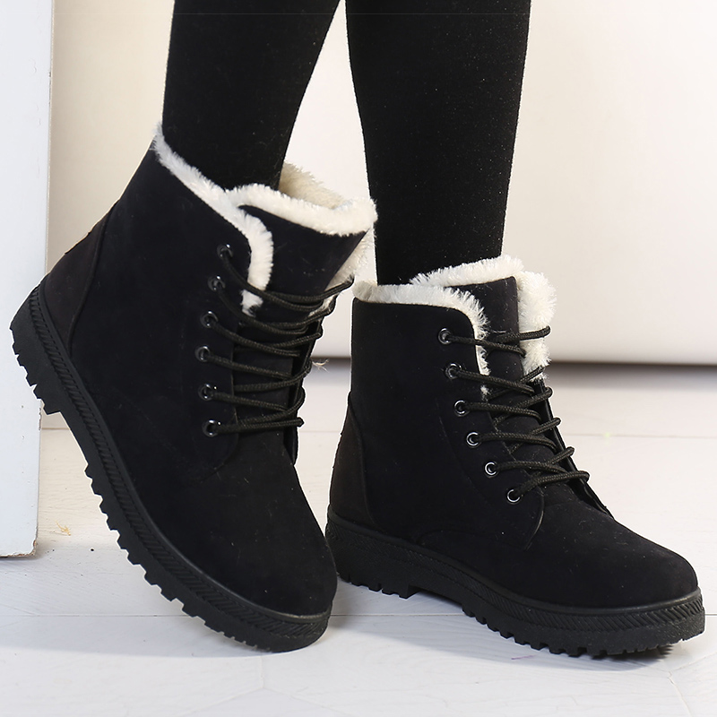 Women's Boots Warm Fur Botas Mujer 2025 Winter Shoes For Woman Snow Boots Low Heels Ankle Boots Winter Black Footwear Female