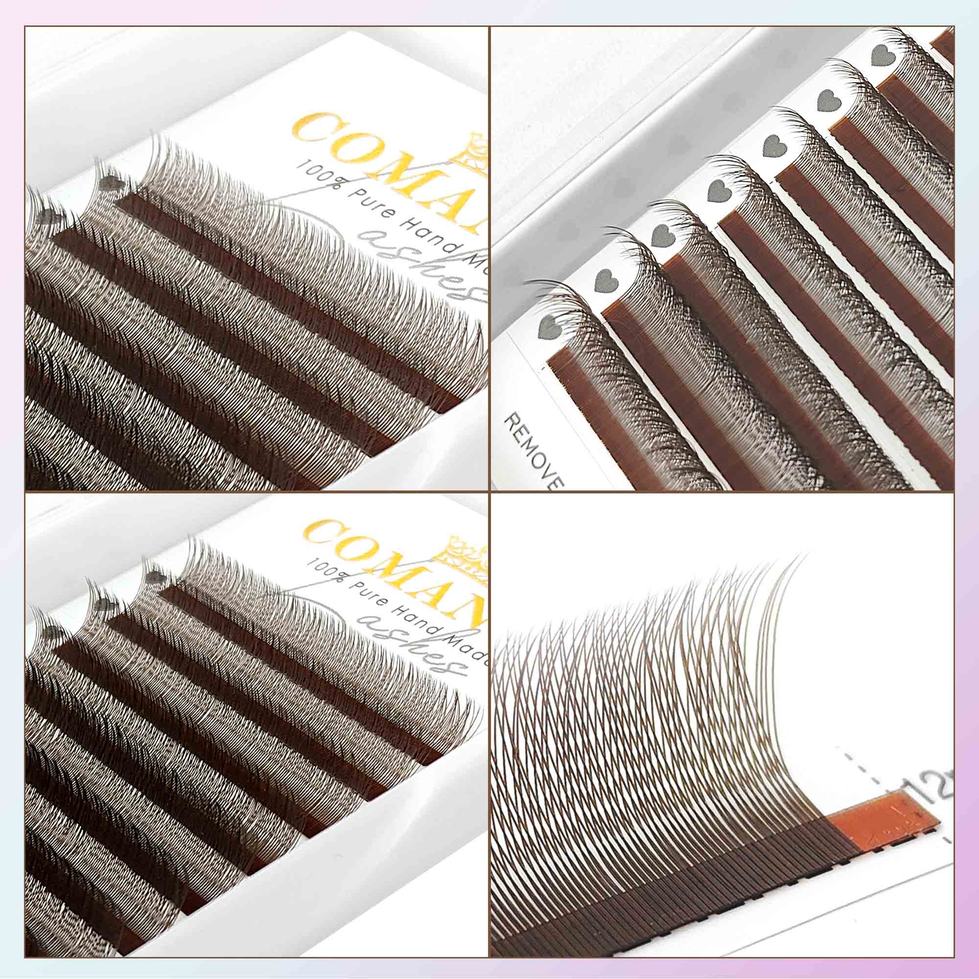 CoMango Mix 8-12/8-15mm Brown Eyelash Extension 2D V Shape False Lash Premade Fans Soft Light Natural Eyelash Makeup