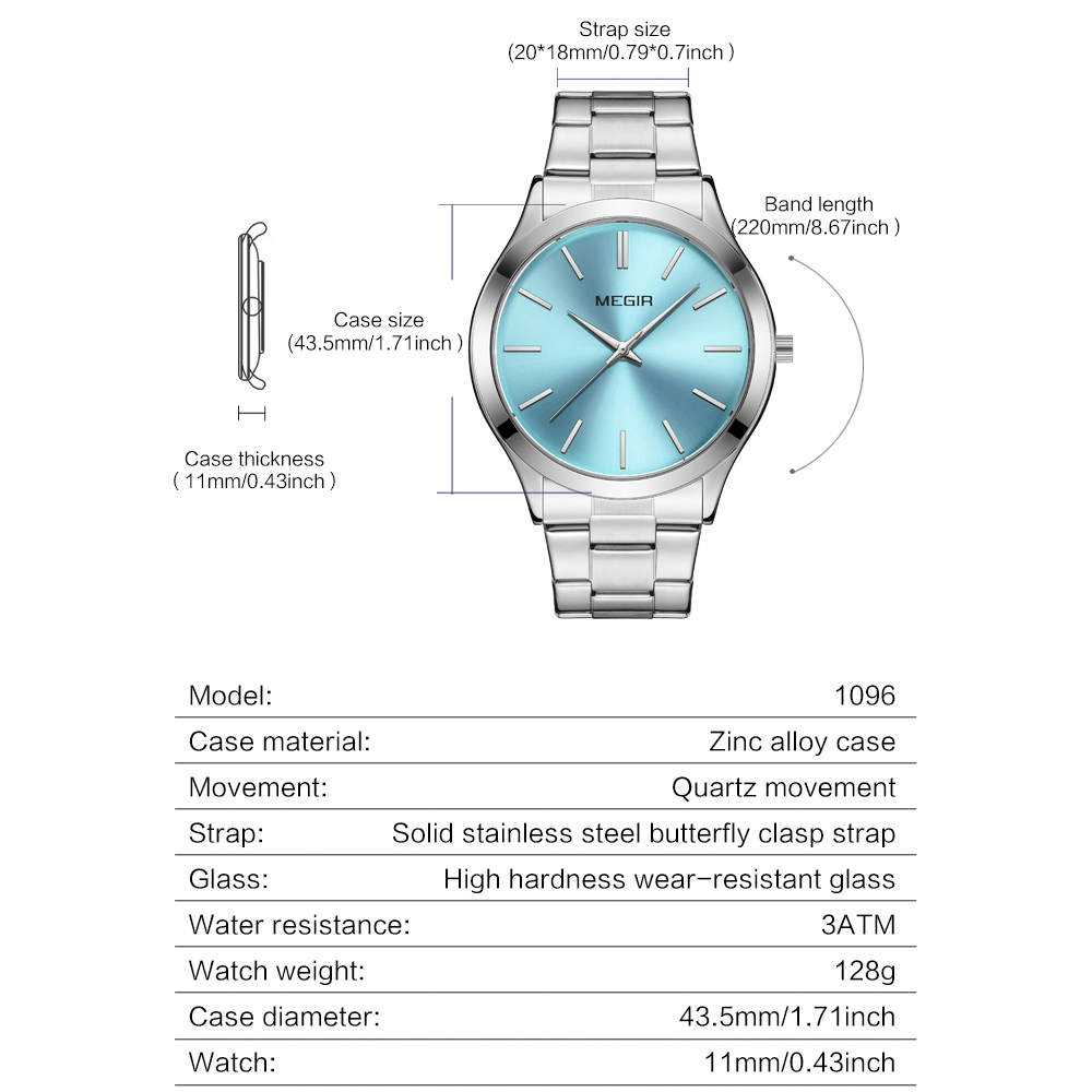 MEGIR Business Luxury Men's Watches Stainless Steel Luminous Waterproof Man Wristwatch Fashion Casual Men Quartz Watch Reloj