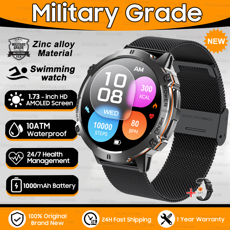 2025 New T-Rex3 1000mAh Battery Sports SmartWatch 1.73" AMOLED Screen 10ATM Waterproof Compass Altimeter Military Smartwatch Men