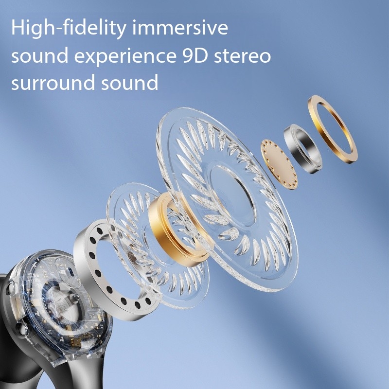 New Mirror Surface Digital Display Soft Silicone Ear Clip Wireless Bluetooth Headphones with Noise Reduction, High-Definition, Lossless for Sports