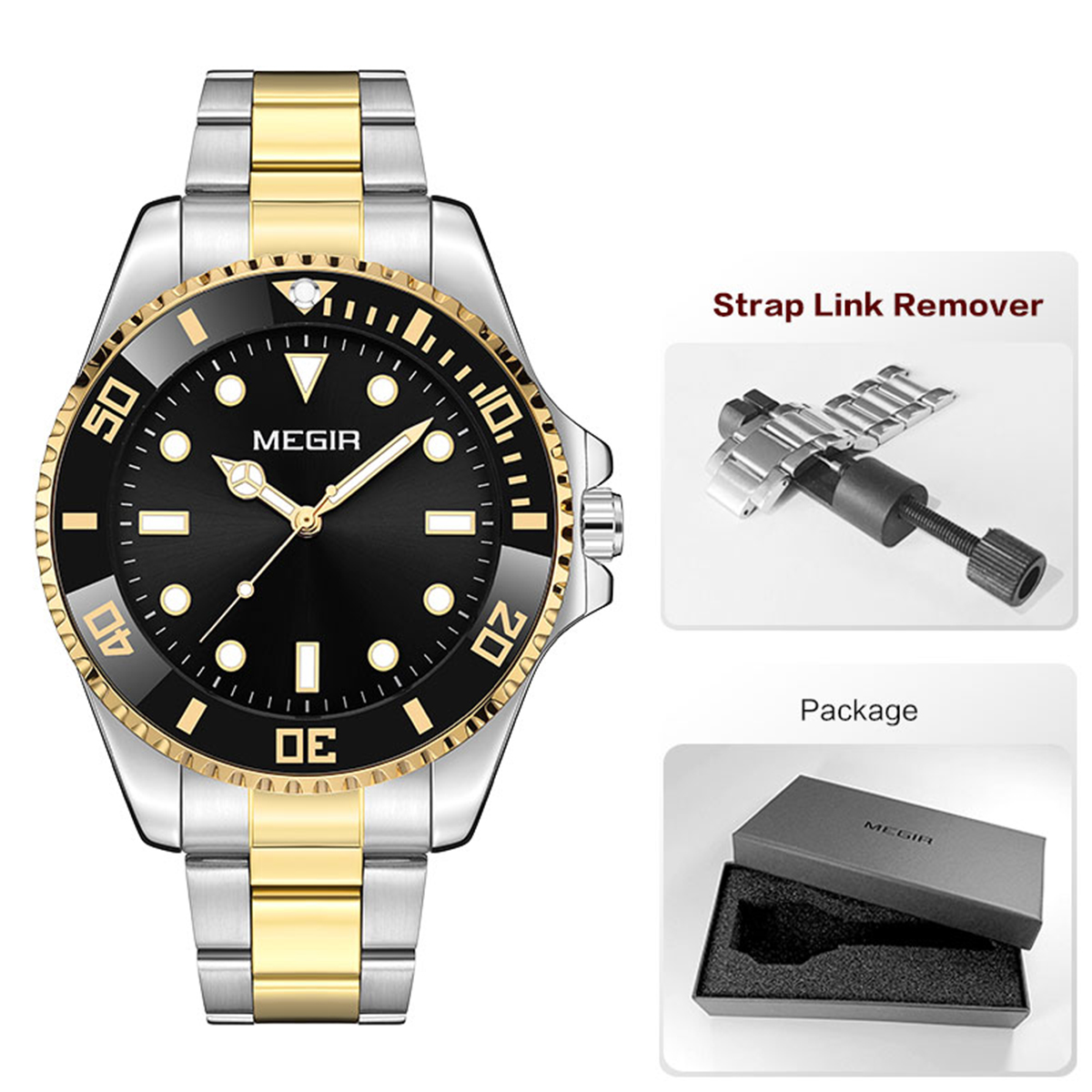 MEGIR Men's Minimalist Quartz Watch with Luminous Hands Calendar Date Stainless Steel Band Simple Business Style Wristwatch