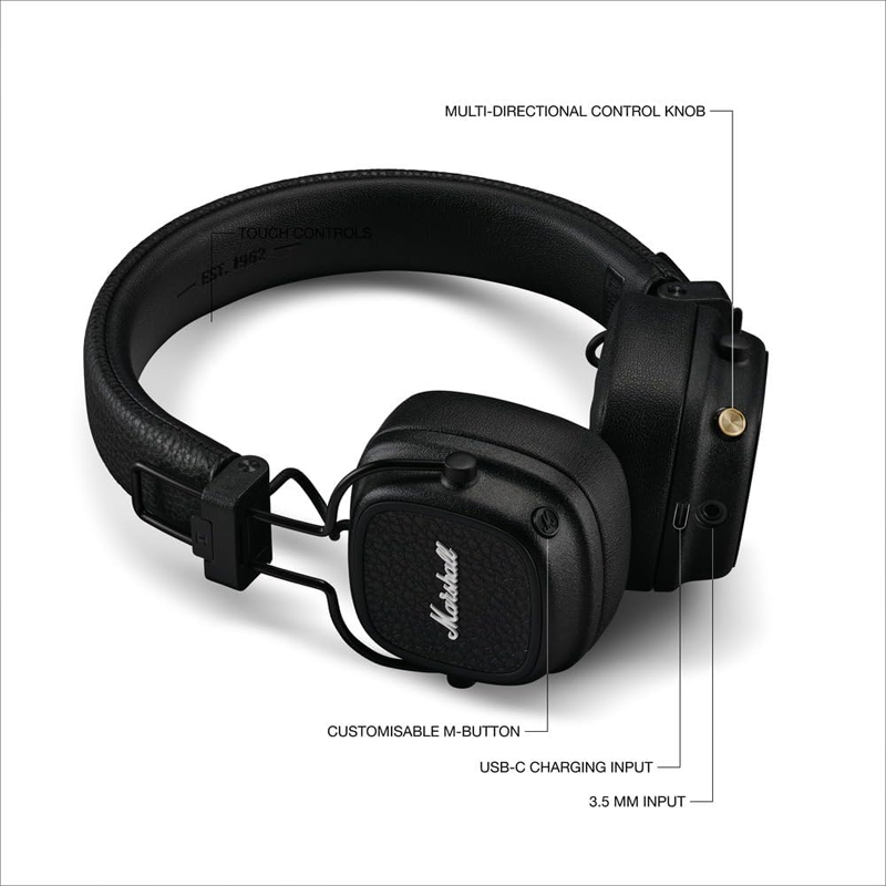 Marshall Major V 5 Wireless Bluetooth Headphone with Mic Foldable Pop Rock Retro Headset Support Marshall Bluetooth App