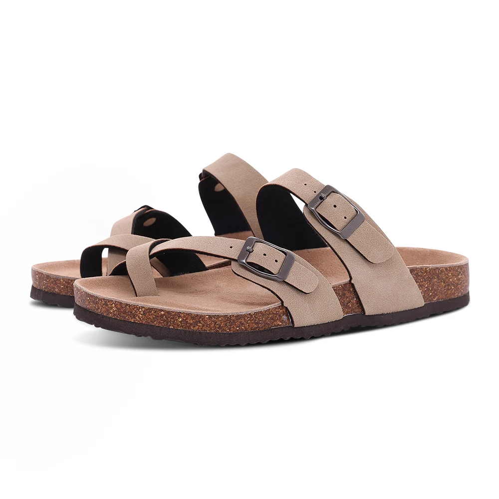 Eyriphy Summer Fashion Flat Slide with Arch Support Unisex Cork Sole Sandals Men and Women's Double Buckle PVC Material Slippers
