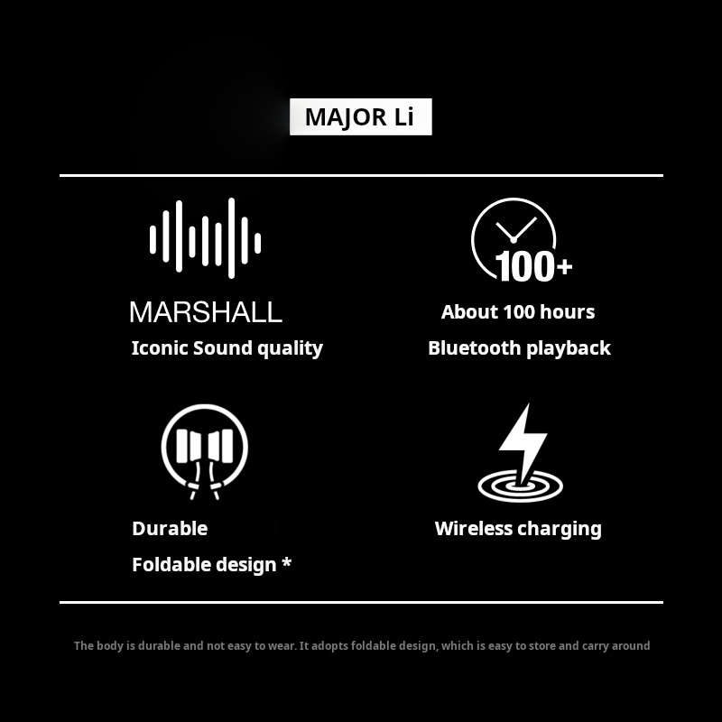 Original Marshall Major V 5 Wireless Bluetooth Headphones Classic Earphones Deep Bass Foldable Pop Rock Retro Music Mic Headset