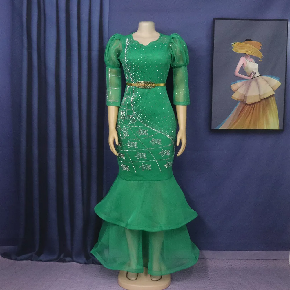 Customized African Dresses for Women Sequin Evening Wedding Party Mermaid Dress African Half Sleeve Long Dress Dashiki African C