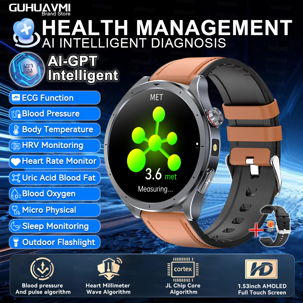 2025 New Body Fat Analysis Health Smart Watch ECG+PPG Uric Acid Blood Pressure Blood Oxygen Clock Call Smart Watch For Men Women