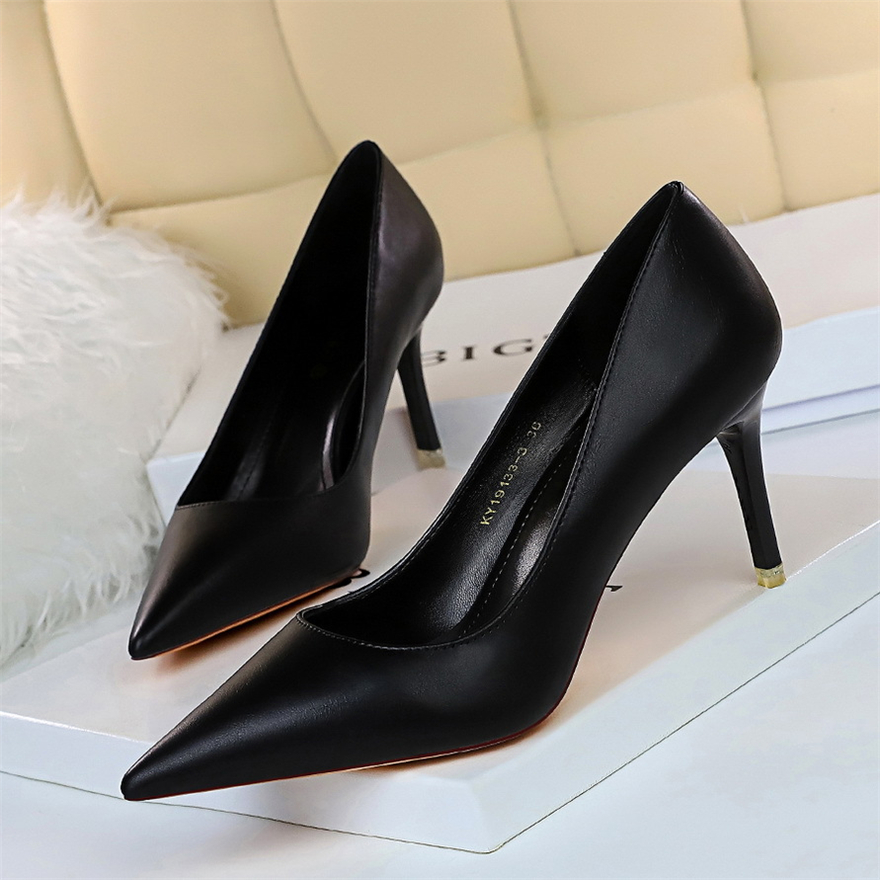 Soft Leather Concise High Heels 7.5/10.5cm Shoes Fashion Women Pumps Pointed Toe Slip On Candy Colors Office Woman Wedding Shoes