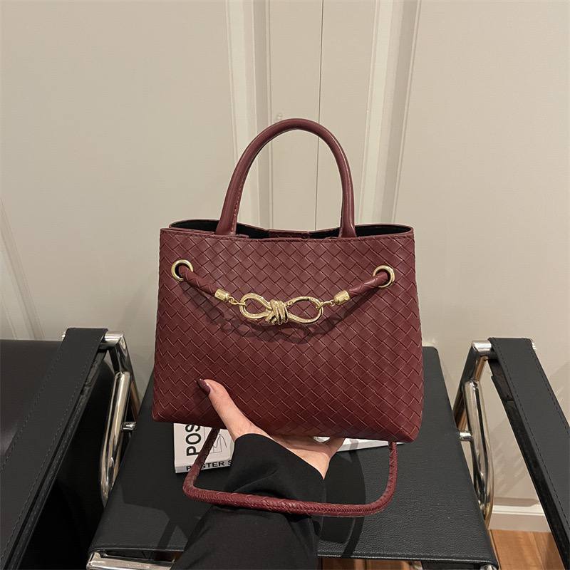 Burgundy Quilted Tote Bag with Gold Hardware