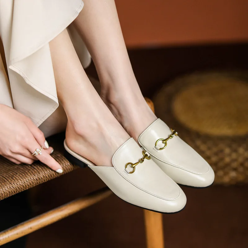 Women's Flat Bottom Slippers Summer Hot Sale Of The Season Outdoor Wear Thick Heel Low Heel Shoes Leather Upgraded Version Comfo