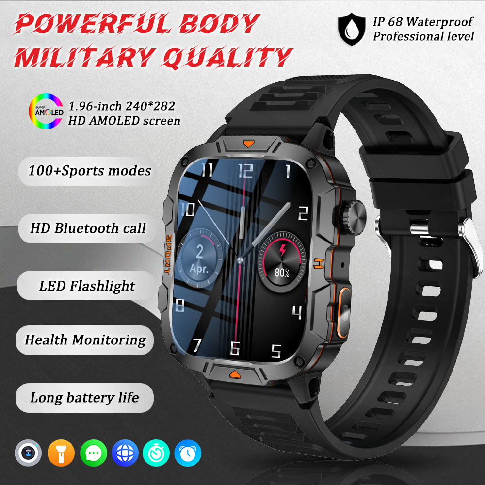 2025 New For Xiaomi Military Grade Smart Watch Men 1.96" AMOLED Screen 5ATM Waterproof Sports Fitness Tracker BT Call Smartwatch