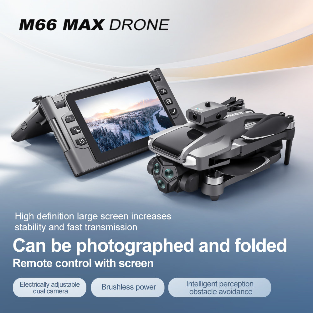 2025 New M66 Max 4K Dual Camera Drone with Foldable Screen 10km Flight Range GPS Auto Return Brushless Motor RC Quadcopter