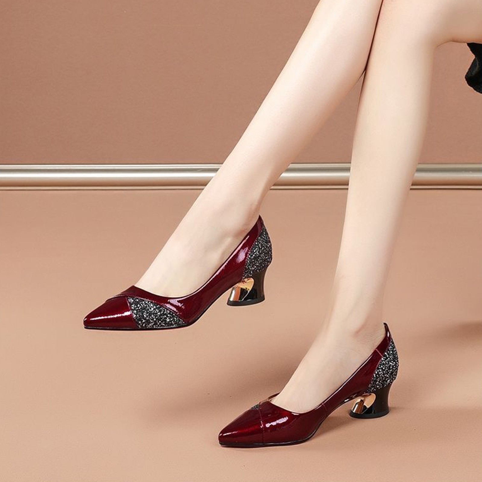 Fashion High Heels Pumps High Quality Women Elegant Sexy Medium Heels Pointed Toe Shoes Comfort Casual Single Shoes