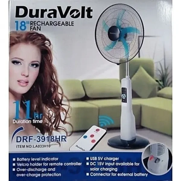 DuraVolt 16" Rechargeable Standing Fan With Remote Control-DRF-3918HR