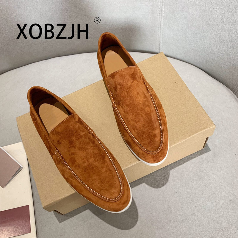 No Logo-Luxury Designer Suede Leather Men's Loafers Spring and Autumn Casual Soft Sole High Quality Cashmere Trends Flat Shoes