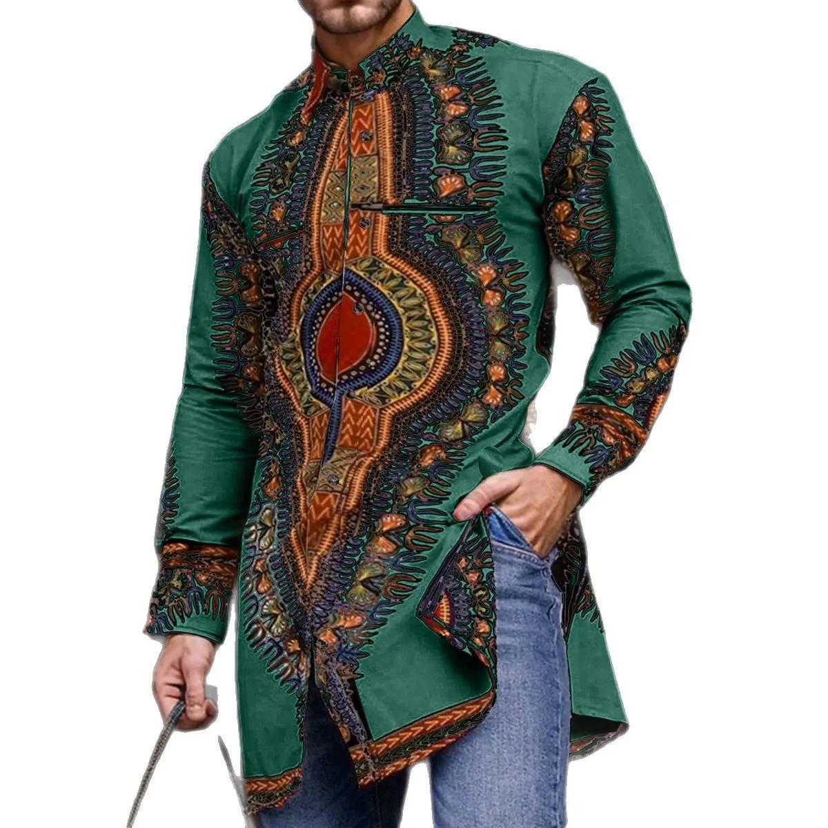 Dashiki African Clothes for Men Fashion African Men Printing Long Sleeve Polyester Shirts Traditional Men Clothing Outfits M-4XL