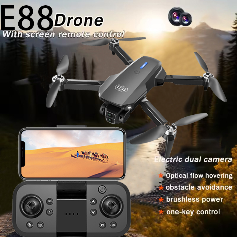 New Upgraded Drone E88 Plus 4K Dual-Camera HD Aerial Photography Dron with Screen Foldable Quadcopter RC Toy for Kids Boys Gifts