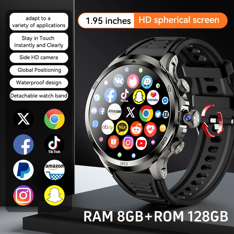 Original H19 Smart Watch Android 10.0 Smartwatch With 190° Rotary Camera GPS WIFI 1.95inch Larger Amoled Screen 256GB Storage