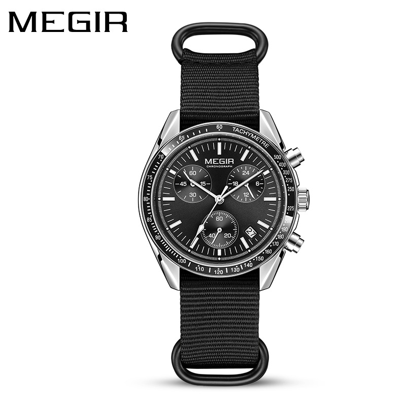 MEGIR 2247 Men's Luxury Quartz Watch Canvas Weaving Strap Chronograph Calendar Life Waterproof Leisure Fashion Men's Watch Gift