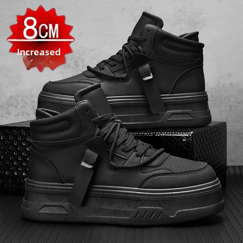 New Autumn/Winter Men's Casual Sneakers 12cm Increased Height 10cm Thick Sole White Shoes High Top Rubber Base Male Footwear