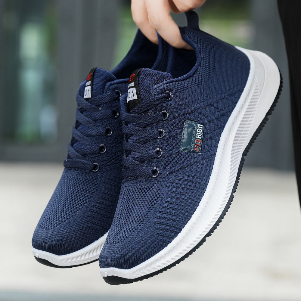 Men's woven mesh sports single shoes with comfortable, breathable and trendy casual running shoes