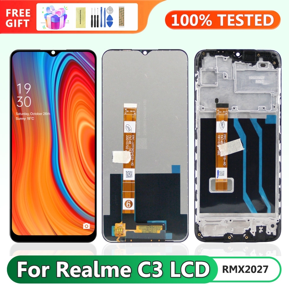 Realme C3 Display Screen Replacement, for Oppo Realme C3 RMX2027 RMX2020 RMX2021 Lcd Display Digital Touch Screen with Frame