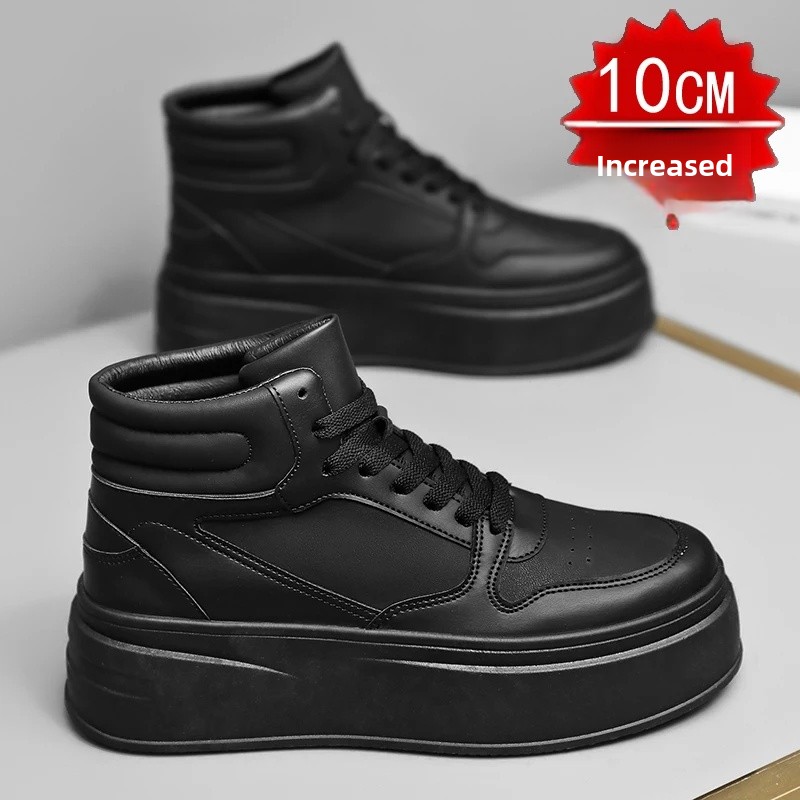New Autumn/Winter Men's Casual Sneakers 12cm Increased Height 10cm Thick Sole White Shoes High Top Rubber Base Male Footwear