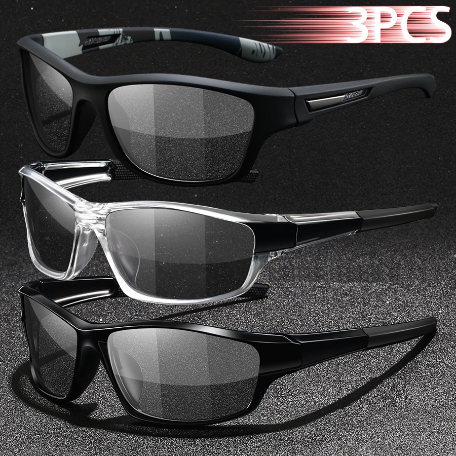 3PCS Photochromic Polarized Sports Vintage Sunglasses Men Women Cycling Driving Mountaineering Chameleon Sun Glasses UV400Eyewer
