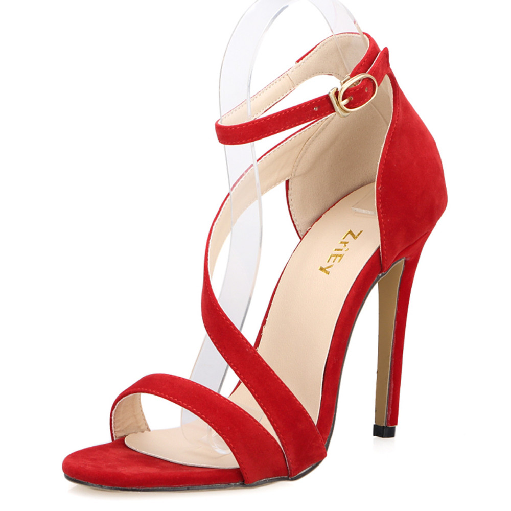 2025 New Women Sandals Sexy Open Toe Ankle Straps High Heels Stilettos Suede Wedding Shoes 11CM Thin  Sandalias 102-8VE